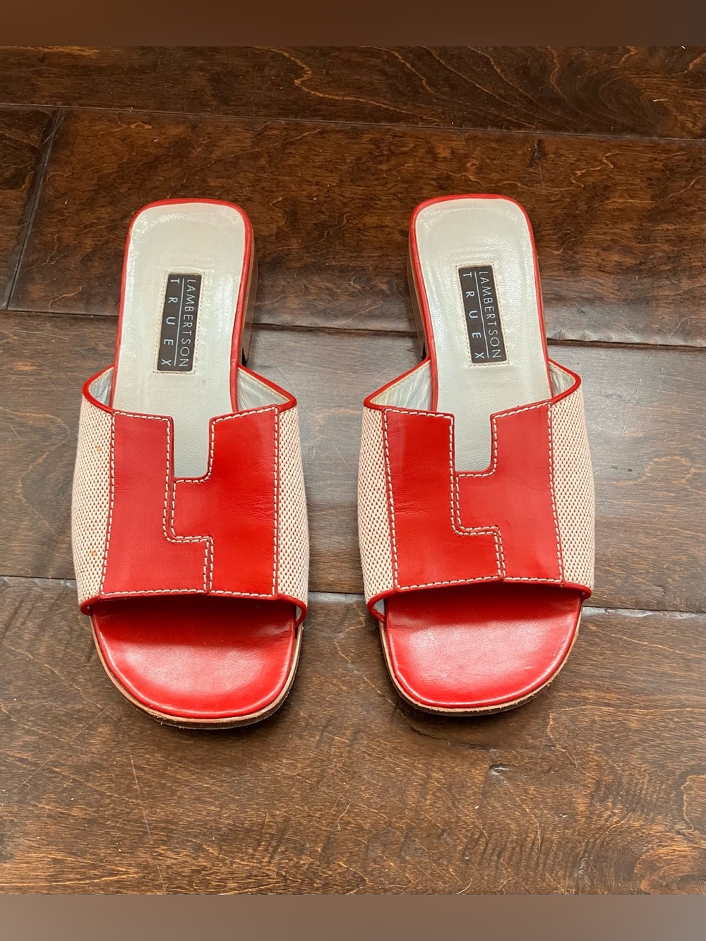 Lambertson Truex Red and Ivory Mod Mule Slip-on Shoes